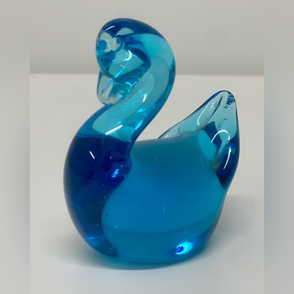 Vintage Mid Century Clear Blue Pinched Blown Glass Art Swan Murano Paperweight - Picture 2 of 14